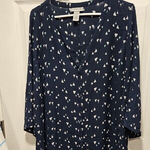 Catherines Navy Sailboat Print Button-Up Top